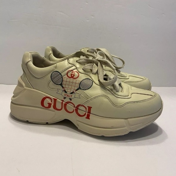 Gucci Women Auth 6 US 36 EU Rhyton Vintage Logo Tennis Leather Sneakers Shoes - Picture 1 of 14